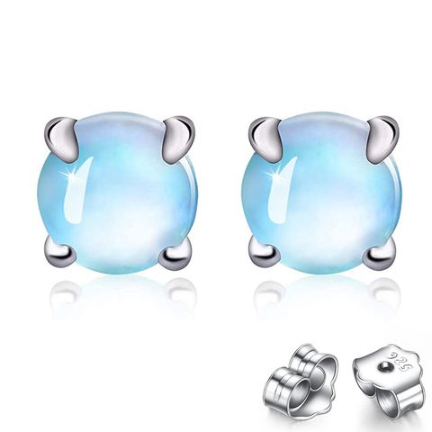 1 Pair Simple Style Round Plating Inlay Sterling Silver Moonstone Ear Studs