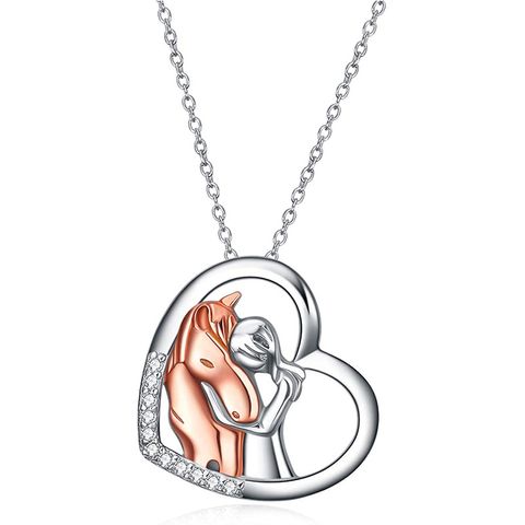 Princess Human Animal Heart Shape Sterling Silver Plating Inlay Zircon Pendant Necklace