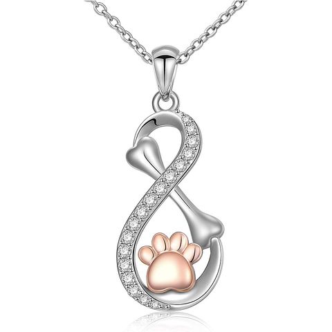 Cute Infinity Paw Print Sterling Silver Plating Inlay Zircon Pendant Necklace