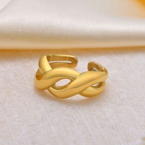 304 Stainless Steel 18K Gold Plated Simple Style Commute Criss Cross Plating Twist Open Rings
