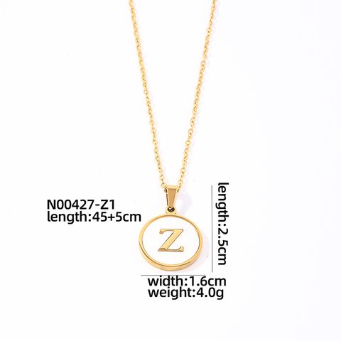304 Stainless Steel Gold Plated Casual Simple Style Plating Inlay Round Letter Shell Pendant Necklace