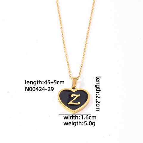 304 Stainless Steel Gold Plated Simple Style Plating Inlay Letter Heart Shape Shell Pendant Necklace