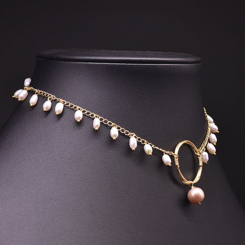 Elegant Tassel Copper Plating Inlay Pearl 18k Gold Plated Necklace
