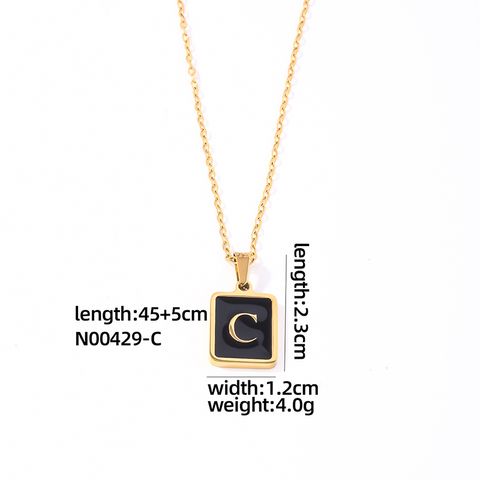 304 Stainless Steel K Gold Plated Simple Style Plating Inlay Letter Rectangle Shell Pendant Necklace