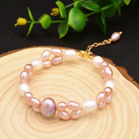 Retro Round Freshwater Pearl Copper Plating Gold Plated Bracelets
