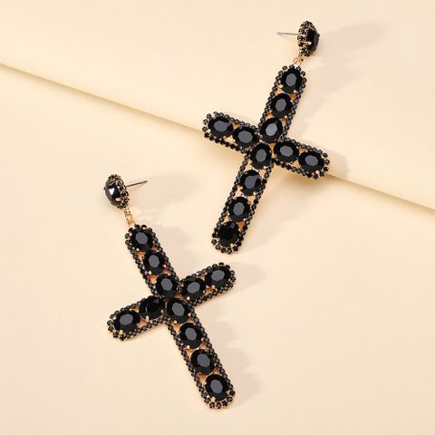 1 Pair Retro Cross Metal Plating Zircon Women's Earrings