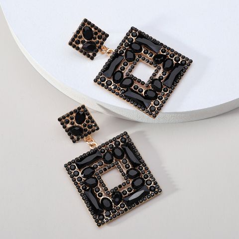 1 Pair Lady Square Artificial Gemstones Drop Earrings