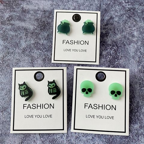1 Pair Simple Style Cat Patchwork Arylic Ear Studs