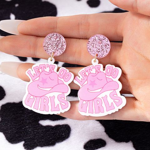 1 Pair Princess Cowboy Style Letter Plating Arylic Drop Earrings