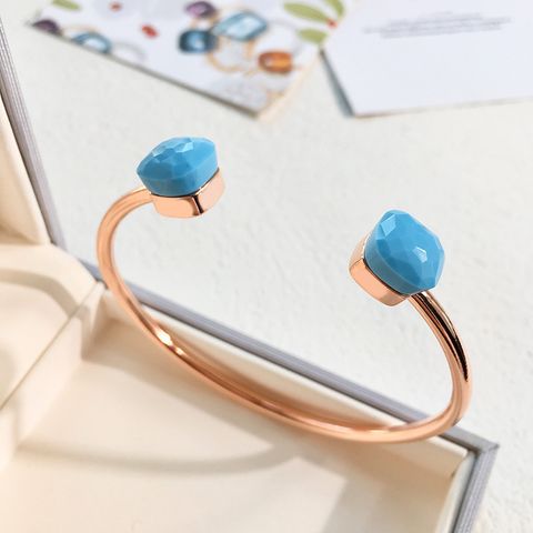 Streetwear Geometric Copper Plating Inlay Artificial Gemstones Women's Bangle