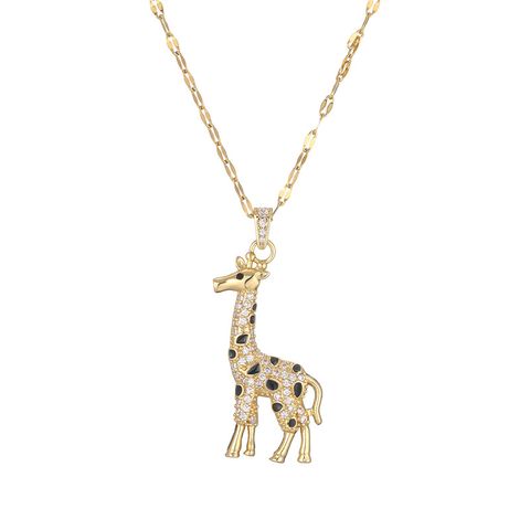 Ig Style Simple Style Rabbit Animal Giraffe Stainless Steel Copper Gold Plated Zircon Pendant Necklace In Bulk