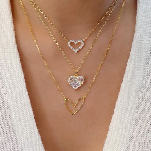 Ig Style Star Moon Heart Shape Alloy Hollow Out Inlay Rhinestones Women's Three Layer Necklace