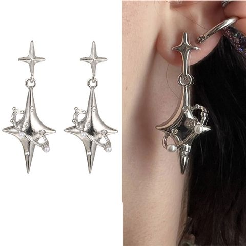 1 Pair Ig Style Star Inlay Alloy Artificial Pearls Rhinestones Drop Earrings