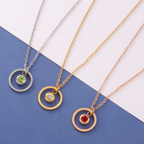 Stainless Steel Titanium Steel 18K Gold Plated Simple Style Shiny Plating Inlay Circle Birthstone