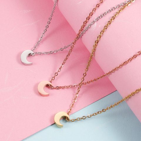 Titanium Steel 18K Gold Plated Basic Simple Style Moon None Pendant Necklace