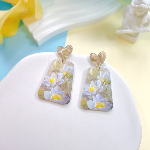 1 Pair Sweet Heart Shape Flower Arylic Drop Earrings