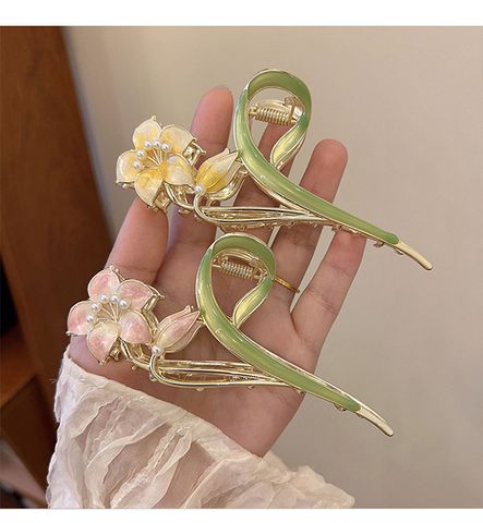 Sucré Fleur Alliage Placage Incruster Perles Artificielles Griffes De Cheveux