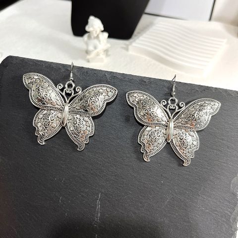 1 Pair Lady Flower Butterfly Metal Drop Earrings