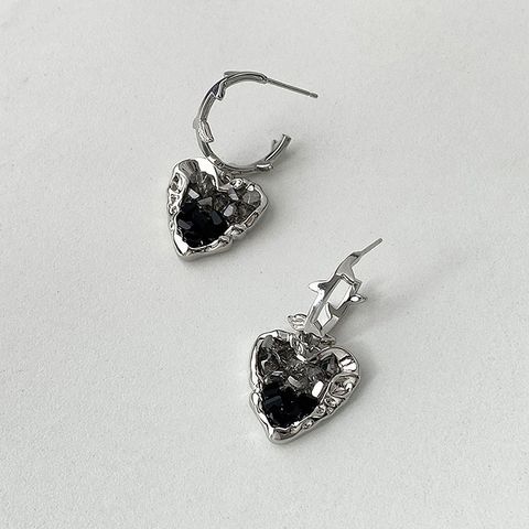 1 Pair Sweet Heart Shape Plating Inlay Alloy Artificial Crystal Drop Earrings