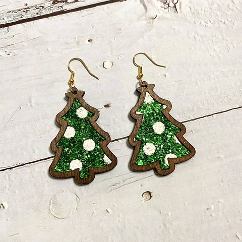 1 Pair Original Design Christmas Tree Wood Drop Earrings