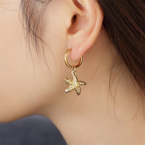 1 Pair Simple Style Classic Style Starfish Conch Shell Plating Stainless Steel 18K Gold Plated Earrings