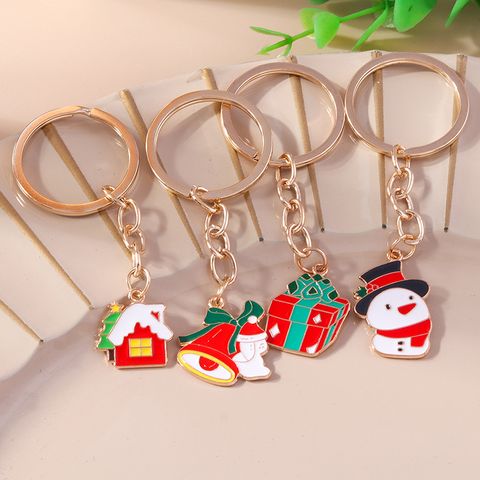 Cute Christmas House Snowman Alloy Christmas Bag Pendant Keychain