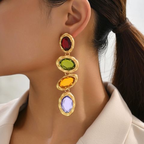 1 Pair Fashion Color Block Glass Plating Women's Drop Earrings