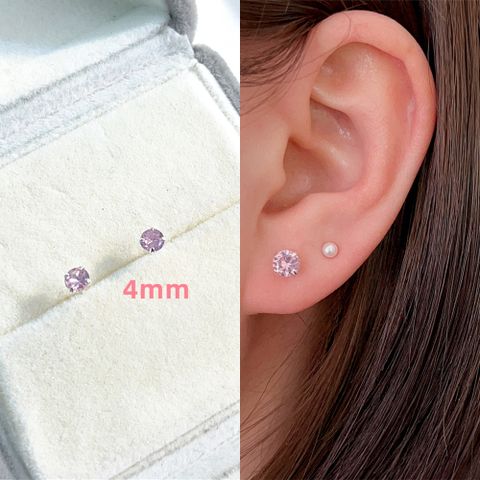 S925 Sterling Silver Needle Pink Diamond Stud Earrings Female Compact Mini 3a Grade Zircon Ear Bone Stud Sleeping No Need To Take Off Ear-caring Earrings