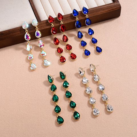 1 Pair Sweet Water Droplets Plating Inlay Alloy Crystal Gold Plated Drop Earrings