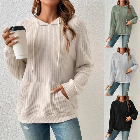 Sudaderas Con Capucha Para Mujer Manga Larga Casual Ropa De Calle Color Sólido