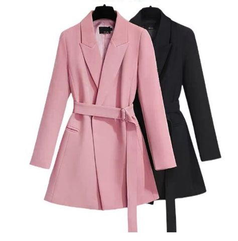 Women's Coat Long Sleeve Blazers Belt Business Solid Color