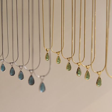 Cute Water Droplets Titanium Steel Glass Pendant Necklace In Bulk
