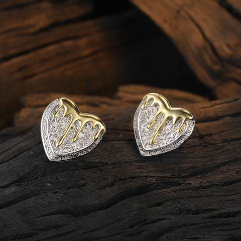 1 Pair Original Design Streetwear Heart Shape Plating Sterling Silver Ear Studs