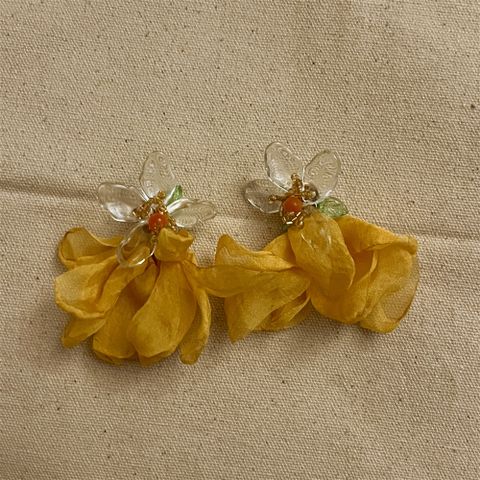1 Pair Romantic Flower Plating Arylic Cloth Copper Drop Earrings
