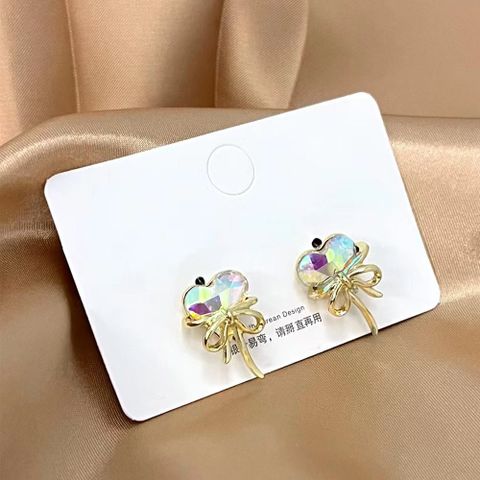 1 Pair Cute Bow Knot Inlay Alloy Artificial Crystal Ear Studs