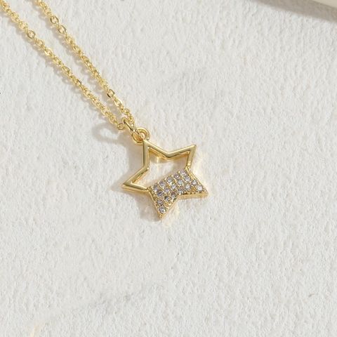Elegant Sun Star Copper Plating Inlay Zircon 14k Gold Plated Necklace
