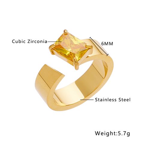 Hip-hop Vintage Style Round Square Stainless Steel Plating Inlay Zircon Gold Plated Open Rings