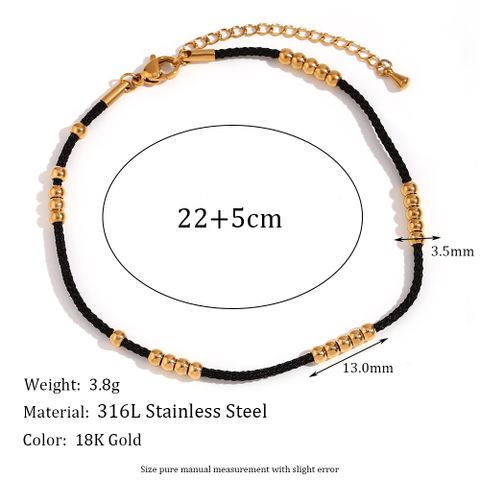Casual Simple Style Round Stainless Steel Beaded Plating 18k Gold Plated Women's Anklet
