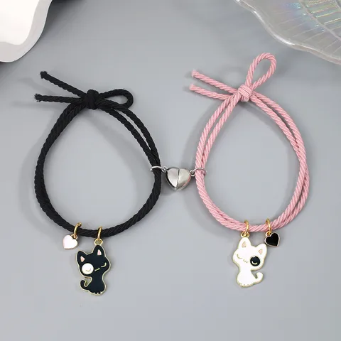 Lindo Animal Acero Inoxidable Cuerda De Goma Hecho A Mano Pareja Pulsera