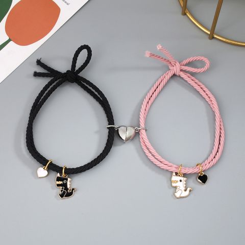 Cartoon Style Animal Stainless Steel Rubber Band Rope Handmade Couple Wristband
