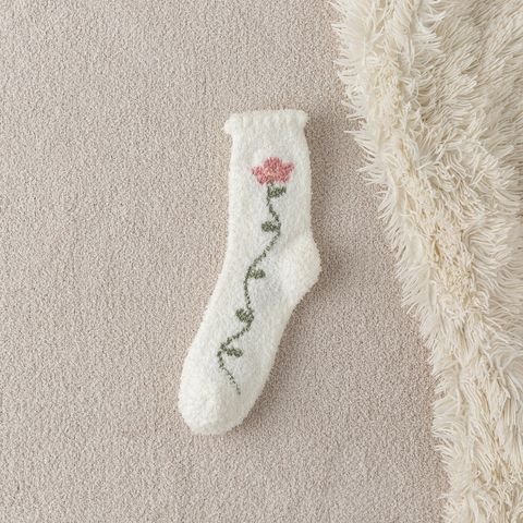 Coral Fleece Socks Women's Winter Extra Thick No Hair Shedding Home Sleeping Socks Tulip Thermal Middle Tube Floor Socks Wholesale