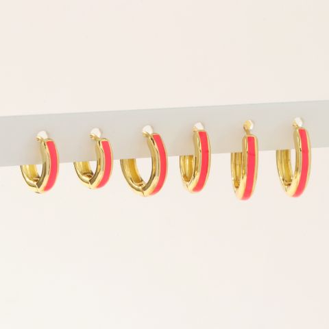 1 Pair Simple Style Circle Enamel Plating Copper 18k Gold Plated Hoop Earrings