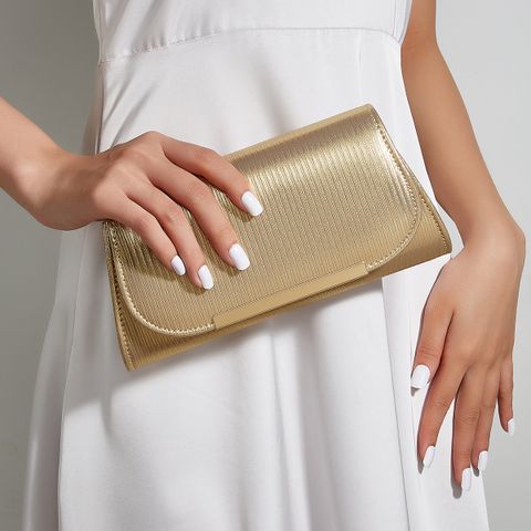 Silver Gold Pu Leather Solid Color Square Evening Bags