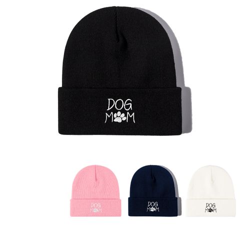 Unisex Casual Letter Paw Print Embroidery Eaveless Beanie Hat