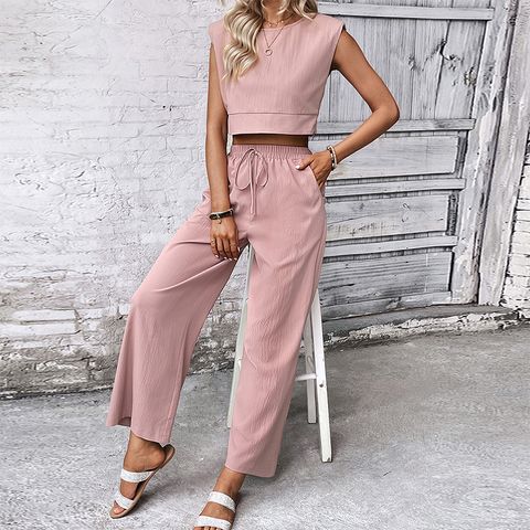 Street Women's Casual Solid Color Polyester Pants Sets Pants Sets