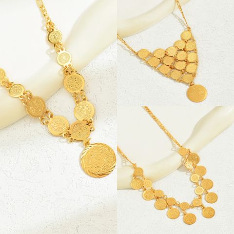 Vintage Style Simple Style Coin Copper 18k Gold Plated Pendant Necklace In Bulk