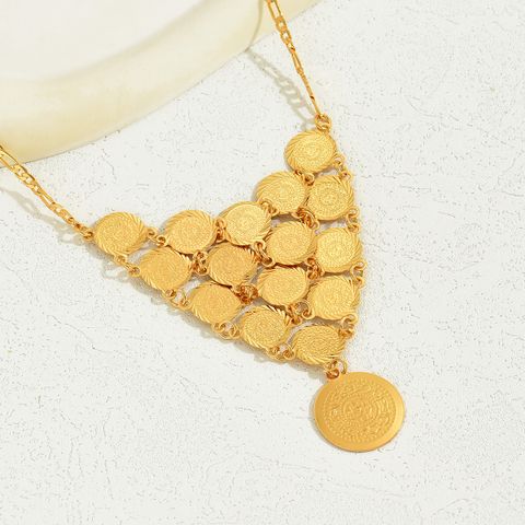 Vintage Style Simple Style Coin Copper 18k Gold Plated Pendant Necklace In Bulk