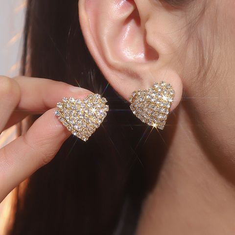 1 Pair Ig Style Shiny Heart Shape Plating Inlay Rhinestone Rhinestones Silver Plated Ear Studs