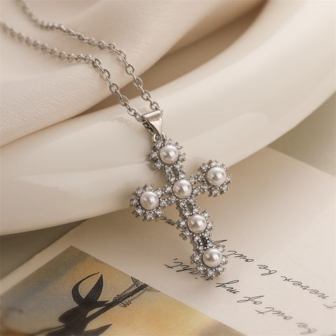 Ig Style Simple Style Cross Stainless Steel Copper Plating Inlay Zircon Gold Plated Pendant Necklace