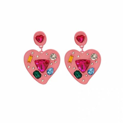 Wholesale Jewelry Cute Sweet Heart Shape Alloy Rhinestones Inlay Drop Earrings